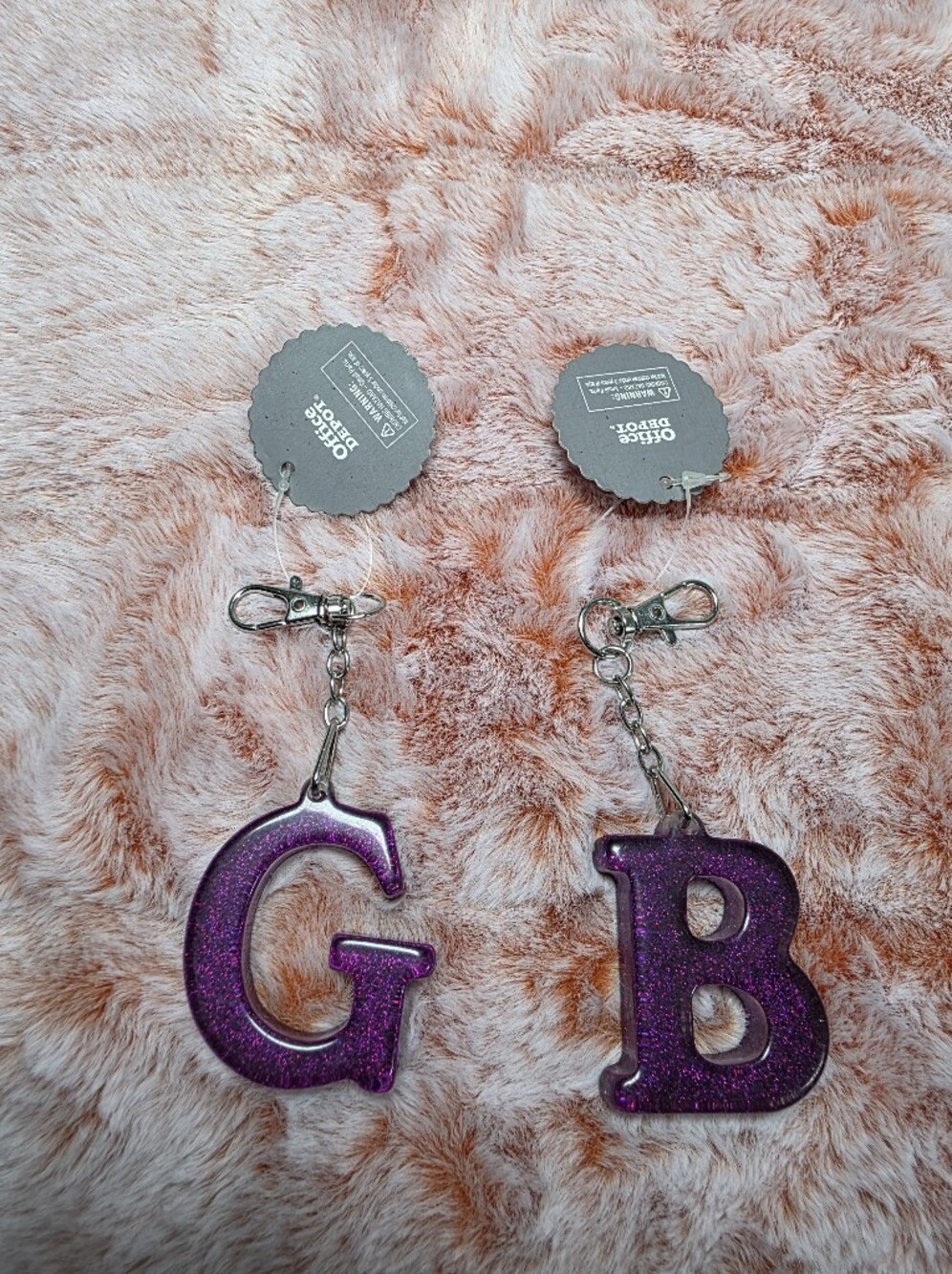 Initial G & B Purple Glitter Letter Keychains - Pick 1